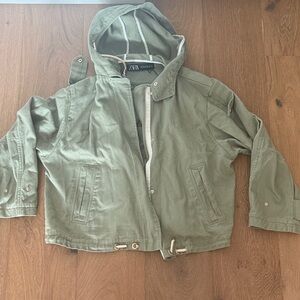 Zara Khaki Green Hooded Jacket